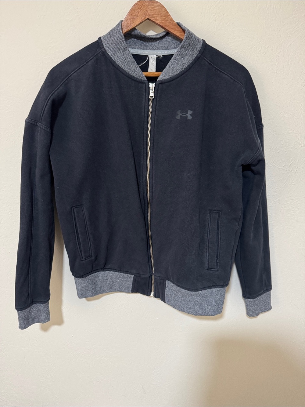 Under Armour Black Bomber sweater with Gray Ribbed Trim
